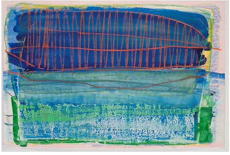 Double decked   2014  watercolor/oil pastel on paper    26x40&rdquo; 