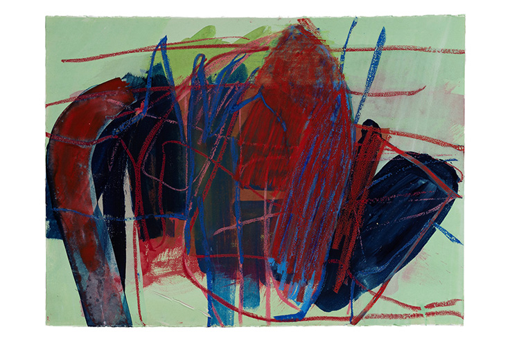 Balancing act   2014    watercolor/oil pastel on paper   26x40"