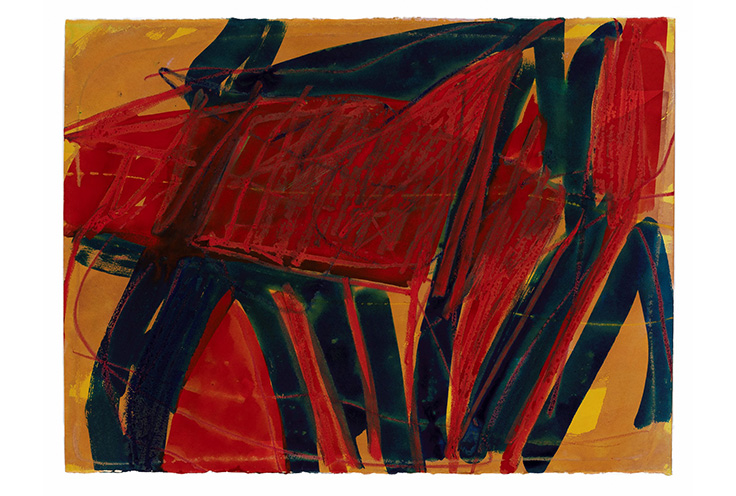 Double decked   2014  watercolor/oil pastel on paper    26x40&rdquo; 